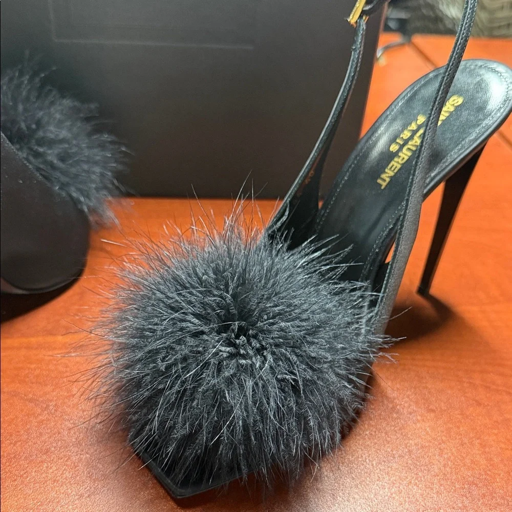 Saint Laurent Black Feathered Heels - Picture 10 of 11